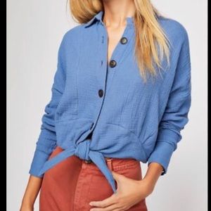 Free people sun streaks cotton tie front button down size xs